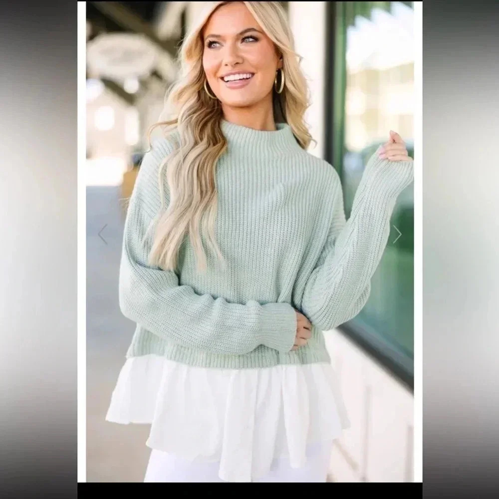 The Mint Julep Boutique Layered Sweater in Sage - Size Small